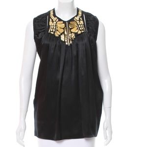 GIVENCHY Black Silk Top w/ Gold Details - S